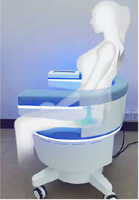 Male client sitting on pelvic chair